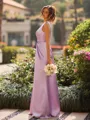 Graceful Sheath V-Neck Pleated Floor-Length Silk Like Satin Bridesmaid Dress