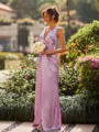 Graceful Sheath V-Neck Pleated Floor-Length Silk Like Satin Bridesmaid Dress