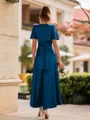 Grand A-line V-Neck Short Sleeves Pleated Asymmetrical Satin Chiffon Convertible Bridesmaid Dress