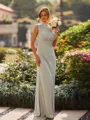 Enchanting Sheath High Neck Pleated Floor-Length Bridesmaid Dress