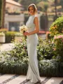 Enchanting Sheath High Neck Pleated Floor-Length Bridesmaid Dress