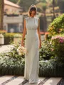 Enchanting Sheath High Neck Pleated Floor-Length Bridesmaid Dress