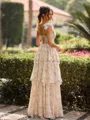 Gorgeous A-line Square Cascading Ruffles Floor-Length Corset Bridesmaid Dress