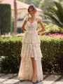 Gorgeous A-line Square Cascading Ruffles Floor-Length Corset Bridesmaid Dress