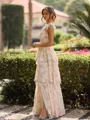 Gorgeous A-line Square Cascading Ruffles Floor-Length Corset Bridesmaid Dress