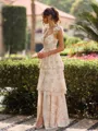Gorgeous A-line Square Cascading Ruffles Floor-Length Corset Bridesmaid Dress