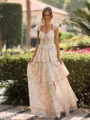 Gorgeous A-line Square Cascading Ruffles Floor-Length Corset Bridesmaid Dress