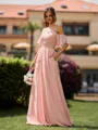 Luxurious A-line Short Sleeves Ruffles Floor-Length Chiffon Bridesmaid Dress