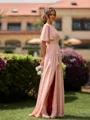 Luxurious A-line Short Sleeves Ruffles Floor-Length Chiffon Bridesmaid Dress