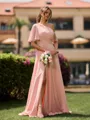 Luxurious A-line Short Sleeves Ruffles Floor-Length Chiffon Bridesmaid Dress