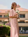 Luxurious A-line Short Sleeves Ruffles Floor-Length Chiffon Bridesmaid Dress
