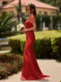 Show-stopping Sheath V-Neck Short Sleeves Sweep Train Satin Bridesmaid Dress