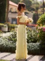 Captivating Sheath Cold Shoulder Ruffles Floor-Length Chiffon Bridesmaid Dress