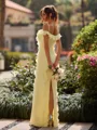 Captivating Sheath Cold Shoulder Ruffles Floor-Length Chiffon Bridesmaid Dress
