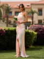 Striking Sheath One-Shoulder Pleated Floor-Length Silk Like Satin Bridesmaid Dress