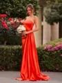 Splendiferous Sheath One-Shoulder Pleated Sweep Train Silk like Satin Bridesmaid Dress