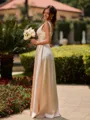 Extravagant A-line V-Neck Pleated Floor-Length Silk Like Satin Bridesmaid Dress