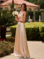 Extravagant A-line V-Neck Pleated Floor-Length Silk Like Satin Bridesmaid Dress
