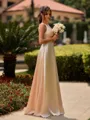 Extravagant A-line V-Neck Pleated Floor-Length Silk Like Satin Bridesmaid Dress