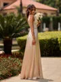 Extravagant A-line V-Neck Pleated Floor-Length Silk Like Satin Bridesmaid Dress