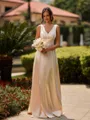 Extravagant A-line V-Neck Pleated Floor-Length Silk Like Satin Bridesmaid Dress