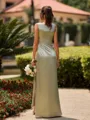 Unforgettable Sheath Scoop Pleated Floor-Length Silk Like Satin Bridesmaid Dress