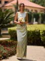 Unforgettable Sheath Scoop Pleated Floor-Length Silk Like Satin Bridesmaid Dress