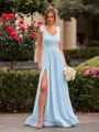 Fashion-forward A-line Square Bow Floor-Length Chiffon Bridesmaid Dress