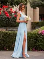 Fashion-forward A-line Square Bow Floor-Length Chiffon Bridesmaid Dress