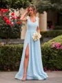 Fashion-forward A-line Square Bow Floor-Length Chiffon Bridesmaid Dress