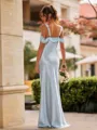 Unique Sheath Cold Shoulder Bow Floor-Length Silk Like Satin Bridesmaid Dress