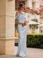 Unique Sheath Cold Shoulder Bow Floor-Length Silk Like Satin Bridesmaid Dress