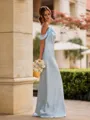 Unique Sheath Cold Shoulder Bow Floor-Length Silk Like Satin Bridesmaid Dress