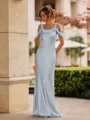 Unique Sheath Cold Shoulder Bow Floor-Length Silk Like Satin Bridesmaid Dress