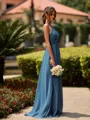 Classy A-line Halter Pleated Floor-Length Chiffon Bridesmaid Dress