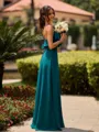 Glamorous A-line V-Neck Ruffles Floor-Length Chiffon Bridesmaid Dress