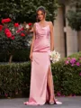 Hermosos Sheath Straps Pleated Floor-Length Silk Like Satin Bridesmaid Dress