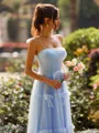 Fashion A-line Spaghetti Straps Bow Floor-Length Tulle Corset Bridesmaid Dress