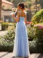 Fashion A-line Spaghetti Straps Bow Floor-Length Tulle Corset Bridesmaid Dress