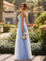 Fashion A-line Spaghetti Straps Bow Floor-Length Tulle Corset Bridesmaid Dress
