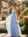 Fashion A-line Spaghetti Straps Bow Floor-Length Tulle Corset Bridesmaid Dress