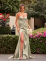Charming Sheath Sweetheart Pleated Sweep Train Silk Like Satin Corset Bridesmaid Dress