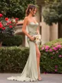 Charming Sheath Sweetheart Pleated Sweep Train Silk Like Satin Corset Bridesmaid Dress