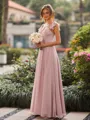 Hot A-line Straps Ruffles Floor-Length Chiffon Corset Bridesmaid Dress