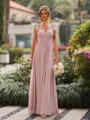 Hot A-line Straps Ruffles Floor-Length Chiffon Corset Bridesmaid Dress