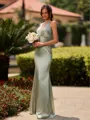 Delicate Sheath V-Neck Pleated Floor-Length Silk Like Satin Bridesmaid Dress