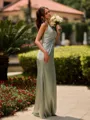 Delicate Sheath V-Neck Pleated Floor-Length Silk Like Satin Bridesmaid Dress