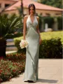 Delicate Sheath V-Neck Pleated Floor-Length Silk Like Satin Bridesmaid Dress
