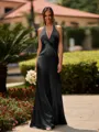 Delicate Sheath V-Neck Pleated Floor-Length Silk Like Satin Bridesmaid Dress