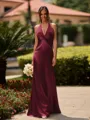 Delicate Sheath V-Neck Pleated Floor-Length Silk Like Satin Bridesmaid Dress